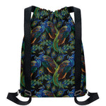 Embroidery Peacock Pattern Print Drawstring Backpack