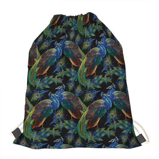 Embroidery Peacock Pattern Print Drawstring Bag