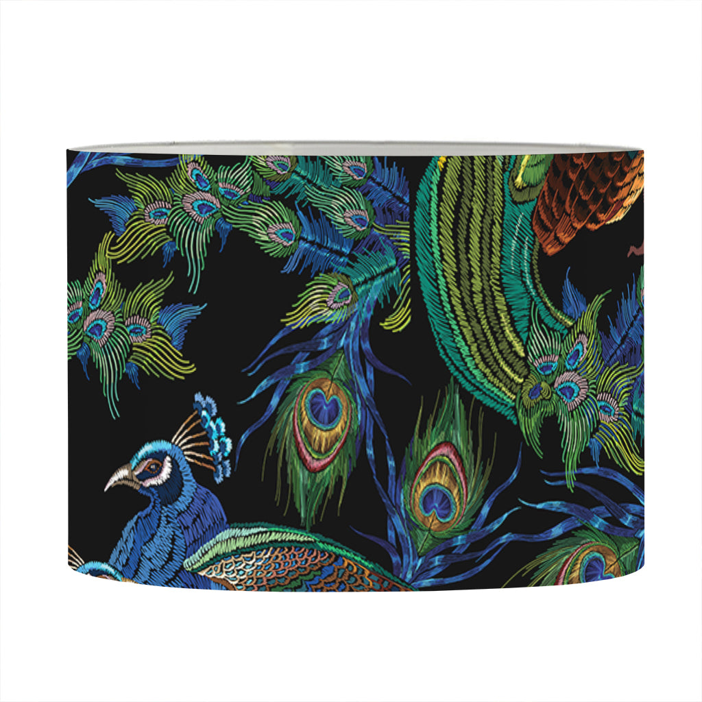 Embroidery Peacock Pattern Print Drum Lamp Shade