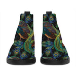 Embroidery Peacock Pattern Print Flat Ankle Boots