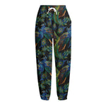 Embroidery Peacock Pattern Print Fleece Lined Knit Pants