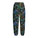 Embroidery Peacock Pattern Print Fleece Lined Knit Pants