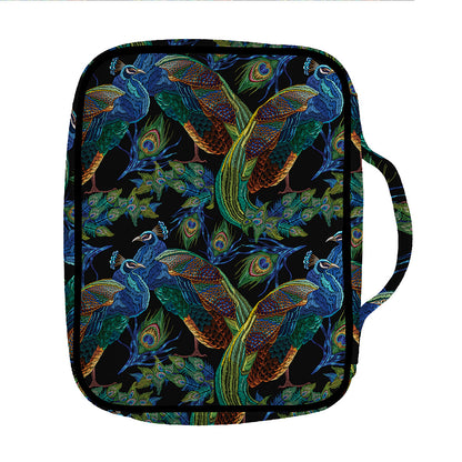 Embroidery Peacock Pattern Print Front Pocket Bible Bag