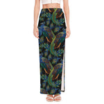 Embroidery Peacock Pattern Print High Slit Maxi Skirt