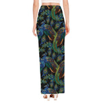 Embroidery Peacock Pattern Print High Slit Maxi Skirt