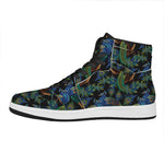 Embroidery Peacock Pattern Print High Top Leather Sneakers