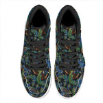 Embroidery Peacock Pattern Print High Top Leather Sneakers