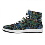 Embroidery Peacock Pattern Print High Top Leather Sneakers