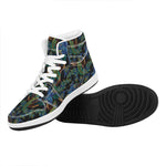 Embroidery Peacock Pattern Print High Top Leather Sneakers