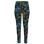 Embroidery Peacock Pattern Print High-Waisted Pocket Leggings
