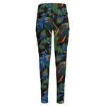 Embroidery Peacock Pattern Print High-Waisted Pocket Leggings
