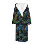 Embroidery Peacock Pattern Print Hooded Bathrobe