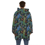 Embroidery Peacock Pattern Print Hoodie Blanket