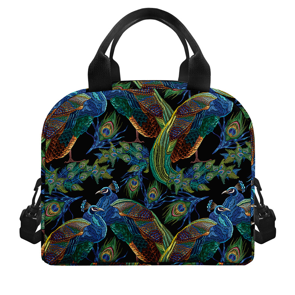 Embroidery Peacock Pattern Print Insulated Lunch Bag