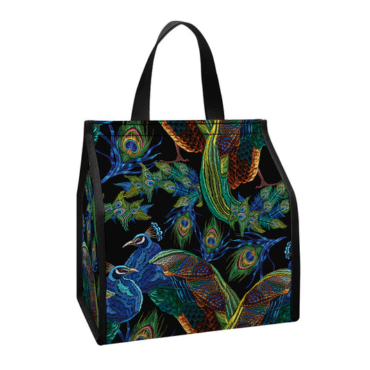 Embroidery Peacock Pattern Print Insulated Lunch Tote