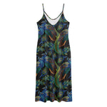 Embroidery Peacock Pattern Print Jersey Midi Cami Dress