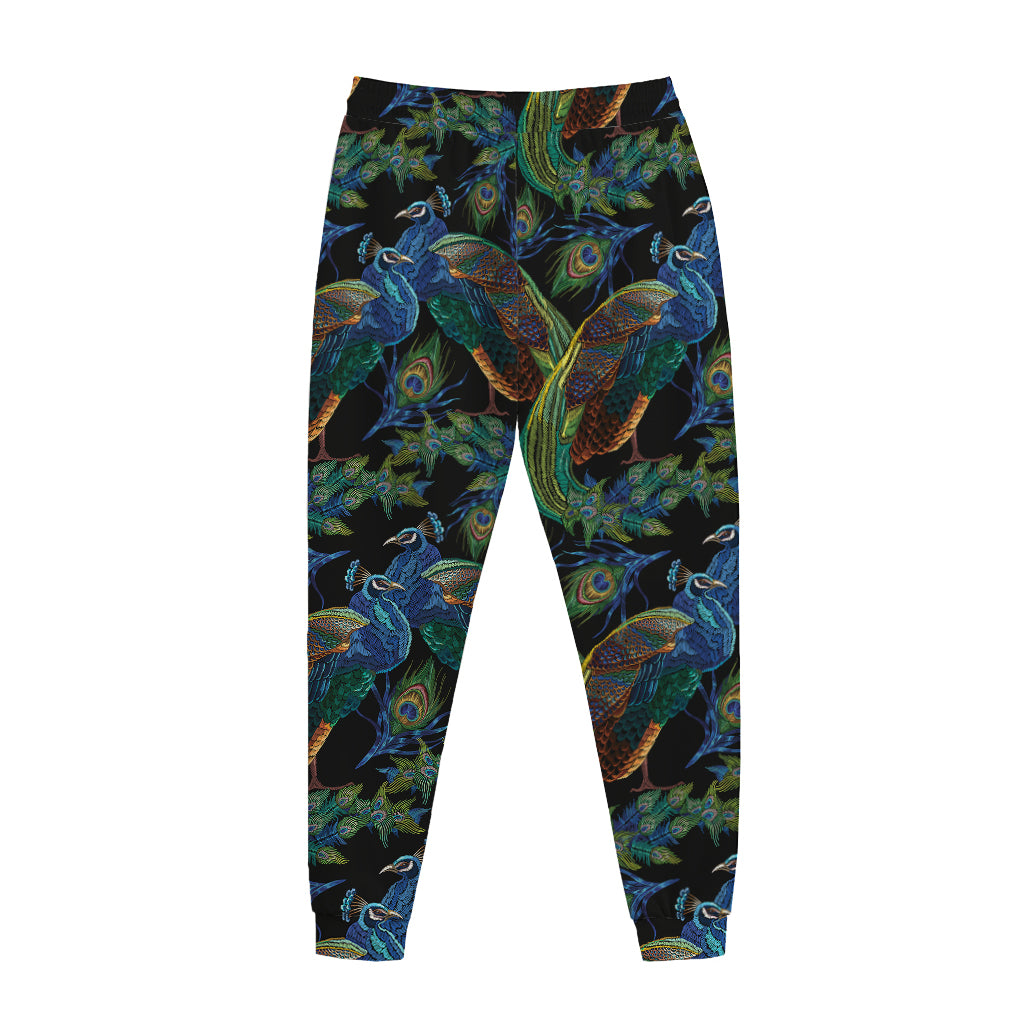 Embroidery Peacock Pattern Print Jogger Pants