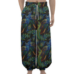Embroidery Peacock Pattern Print Lantern Pants