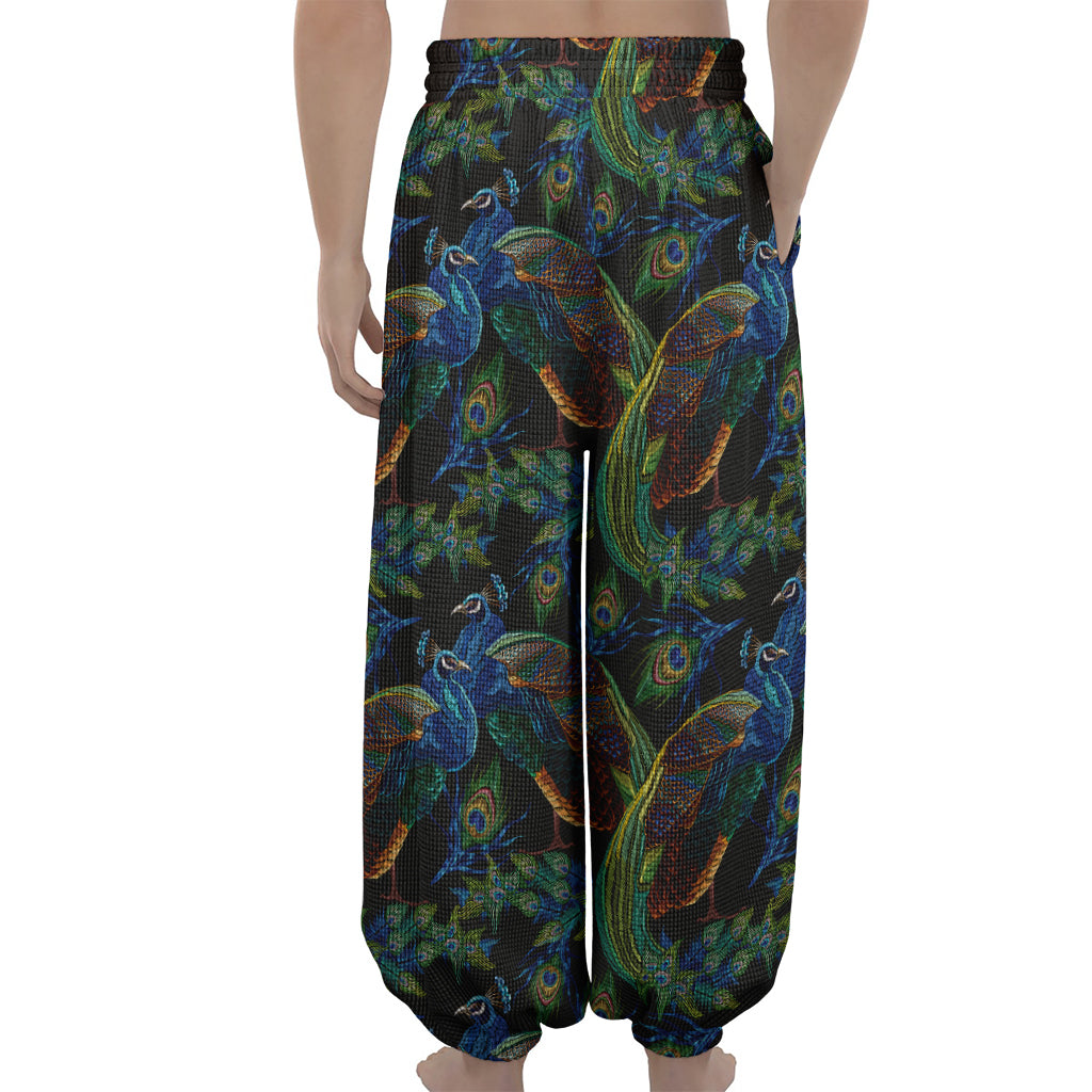 Embroidery Peacock Pattern Print Lantern Pants