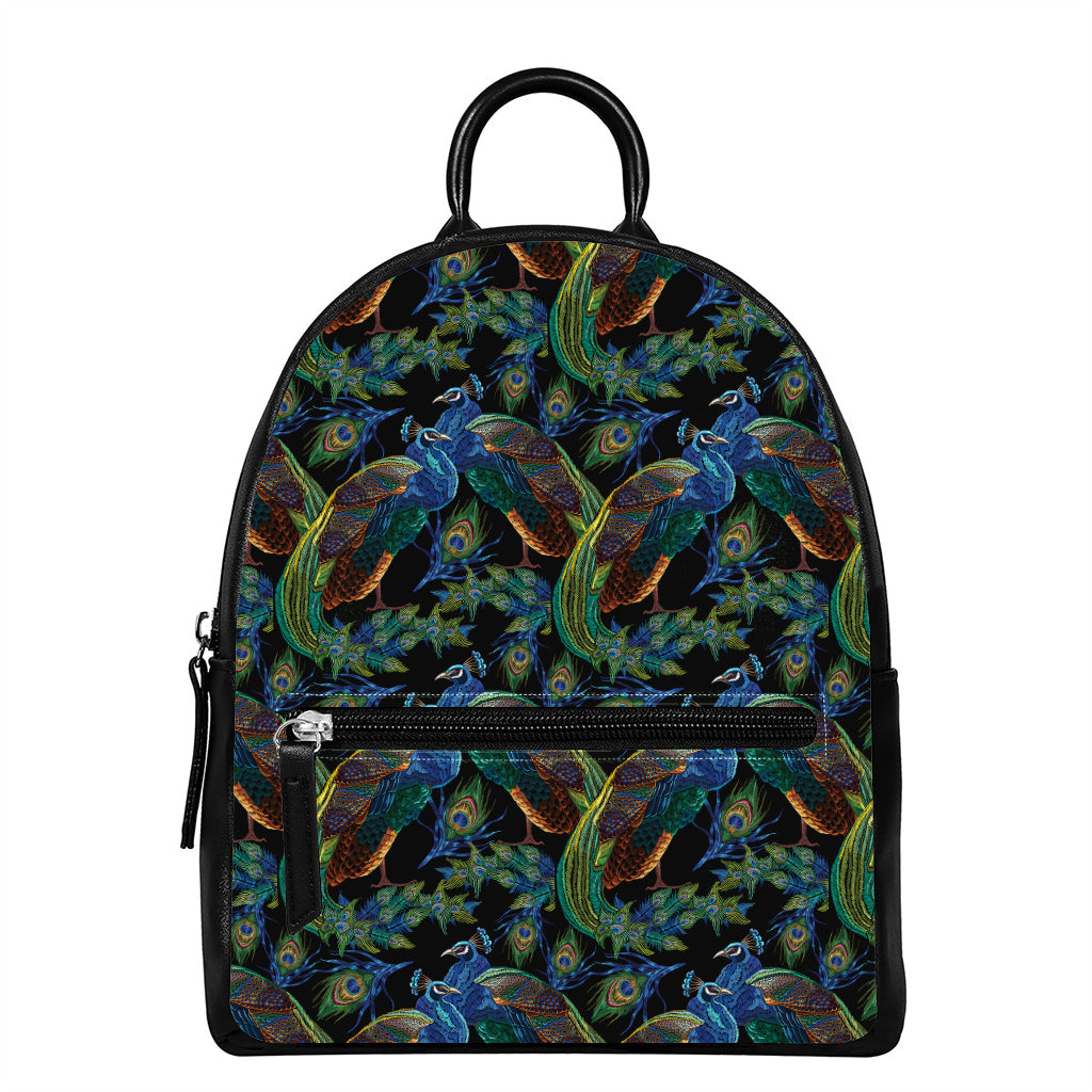 Embroidery Peacock Pattern Print Leather Backpack