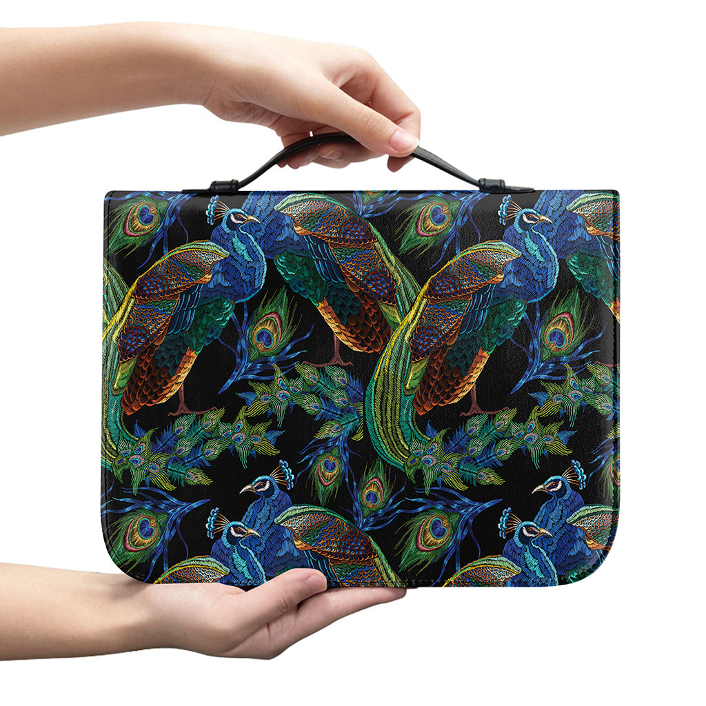 Embroidery Peacock Pattern Print Leather Bible Cover
