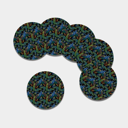 Embroidery Peacock Pattern Print Leather Coaster Set