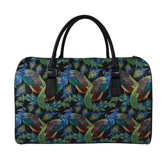 Embroidery Peacock Pattern Print Leather Duffle Bag