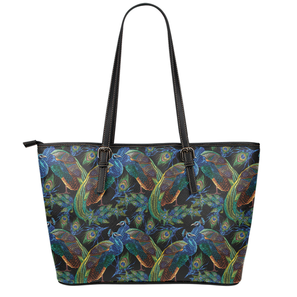 Embroidery Peacock Pattern Print Leather Tote Bag