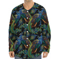 Embroidery Peacock Pattern Print Long Sleeve Baseball Jersey