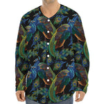 Embroidery Peacock Pattern Print Long Sleeve Baseball Jersey