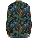 Embroidery Peacock Pattern Print Long Sleeve Baseball Jersey