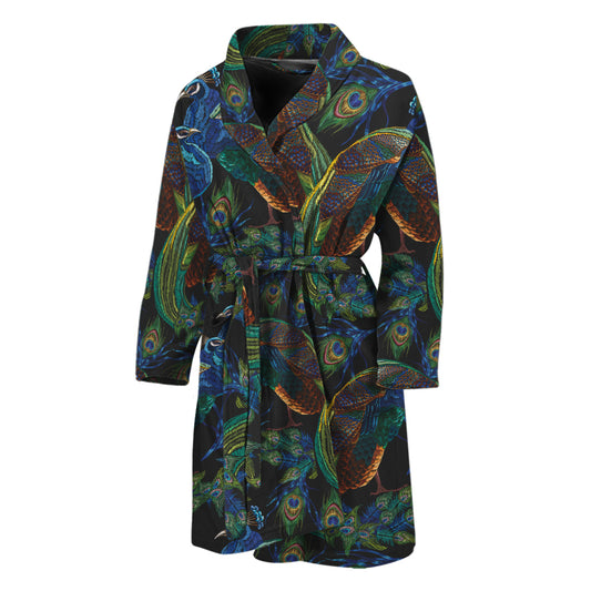 Embroidery Peacock Pattern Print Men's Bathrobe