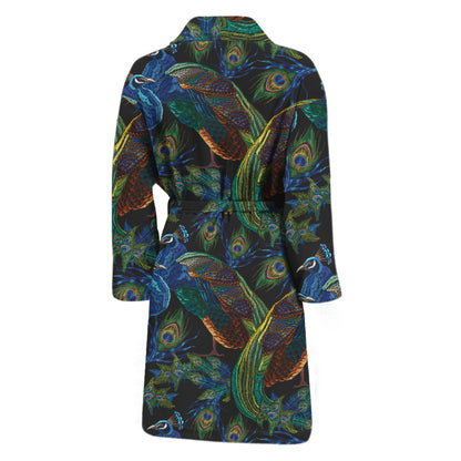 Embroidery Peacock Pattern Print Men's Bathrobe