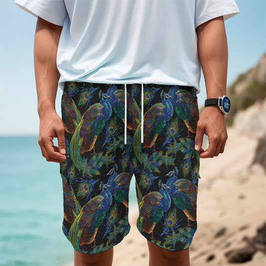 Embroidery Peacock Pattern Print Men's Cargo Shorts