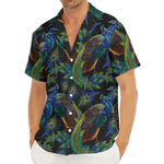 Embroidery Peacock Pattern Print Men's Deep V-Neck Shirt