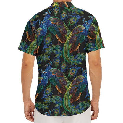 Embroidery Peacock Pattern Print Men's Deep V-Neck Shirt