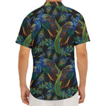 Embroidery Peacock Pattern Print Men's Deep V-Neck Shirt