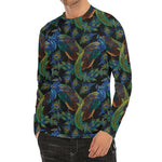 Embroidery Peacock Pattern Print Men's Long Sleeve Rash Guard