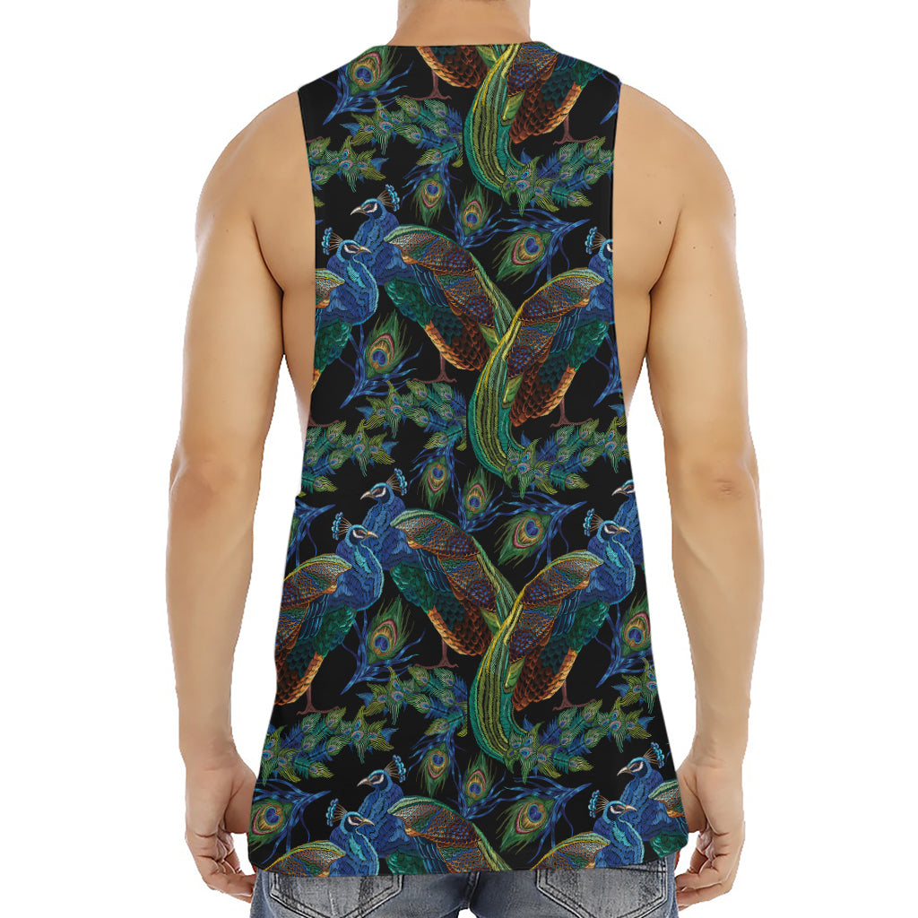 Embroidery Peacock Pattern Print Men's Muscle Tank Top