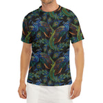 Embroidery Peacock Pattern Print Men's Short Sleeve Rash Guard