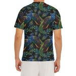 Embroidery Peacock Pattern Print Men's Short Sleeve Rash Guard