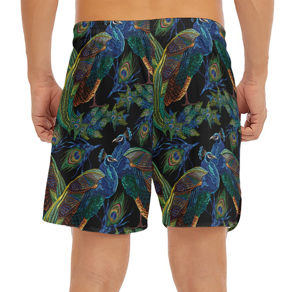 Embroidery Peacock Pattern Print Men's Split Running Shorts