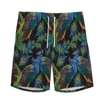 Embroidery Peacock Pattern Print Men's Sports Shorts