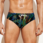 Embroidery Peacock Pattern Print Men's Swim Briefs