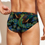 Embroidery Peacock Pattern Print Men's Swim Briefs