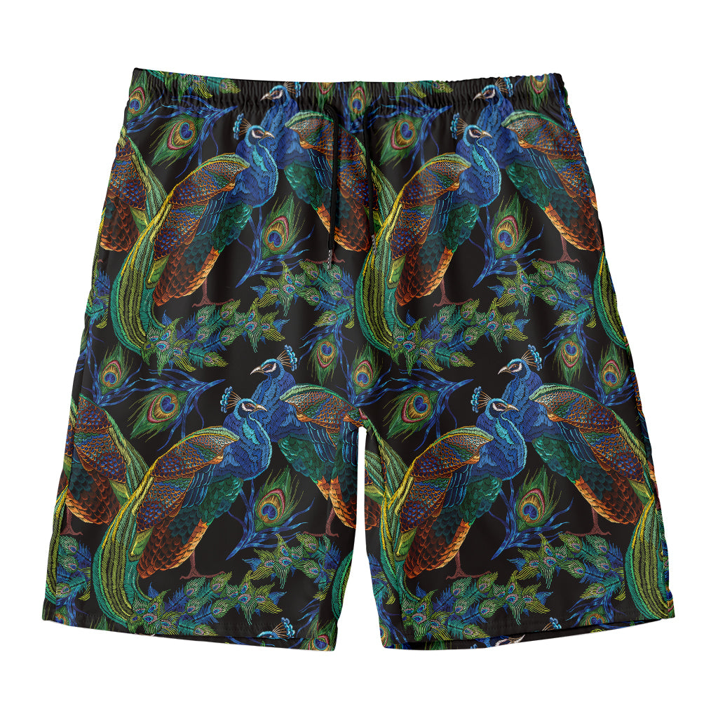 Embroidery Peacock Pattern Print Men's Swim Trunks