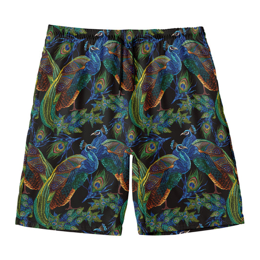 Embroidery Peacock Pattern Print Men's Swim Trunks
