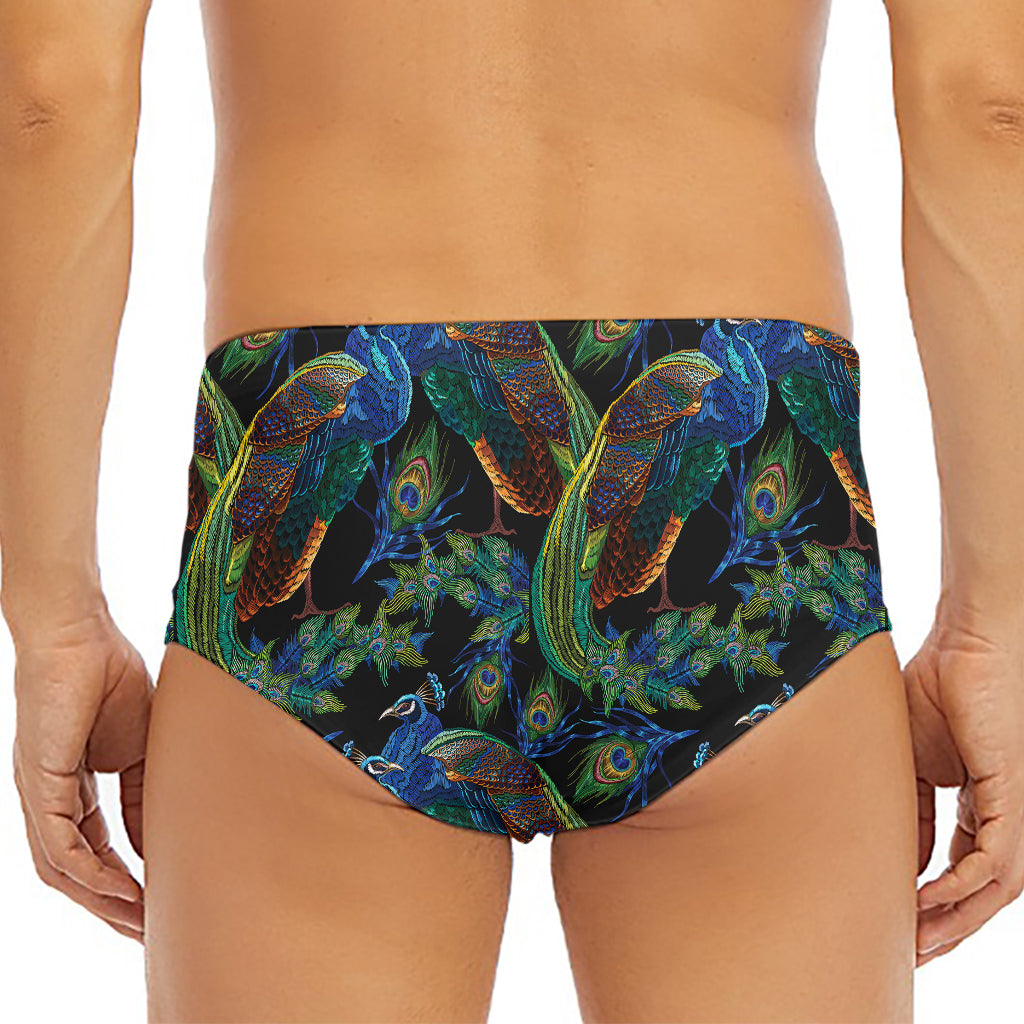 Embroidery Peacock Pattern Print Men's Triangle Swim Briefs
