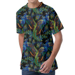 Embroidery Peacock Pattern Print Men's Velvet T-Shirt