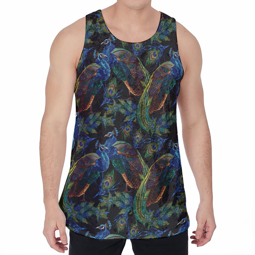 Embroidery Peacock Pattern Print Men's Velvet Tank Top